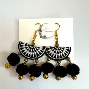 Black Pom Pom Earrings